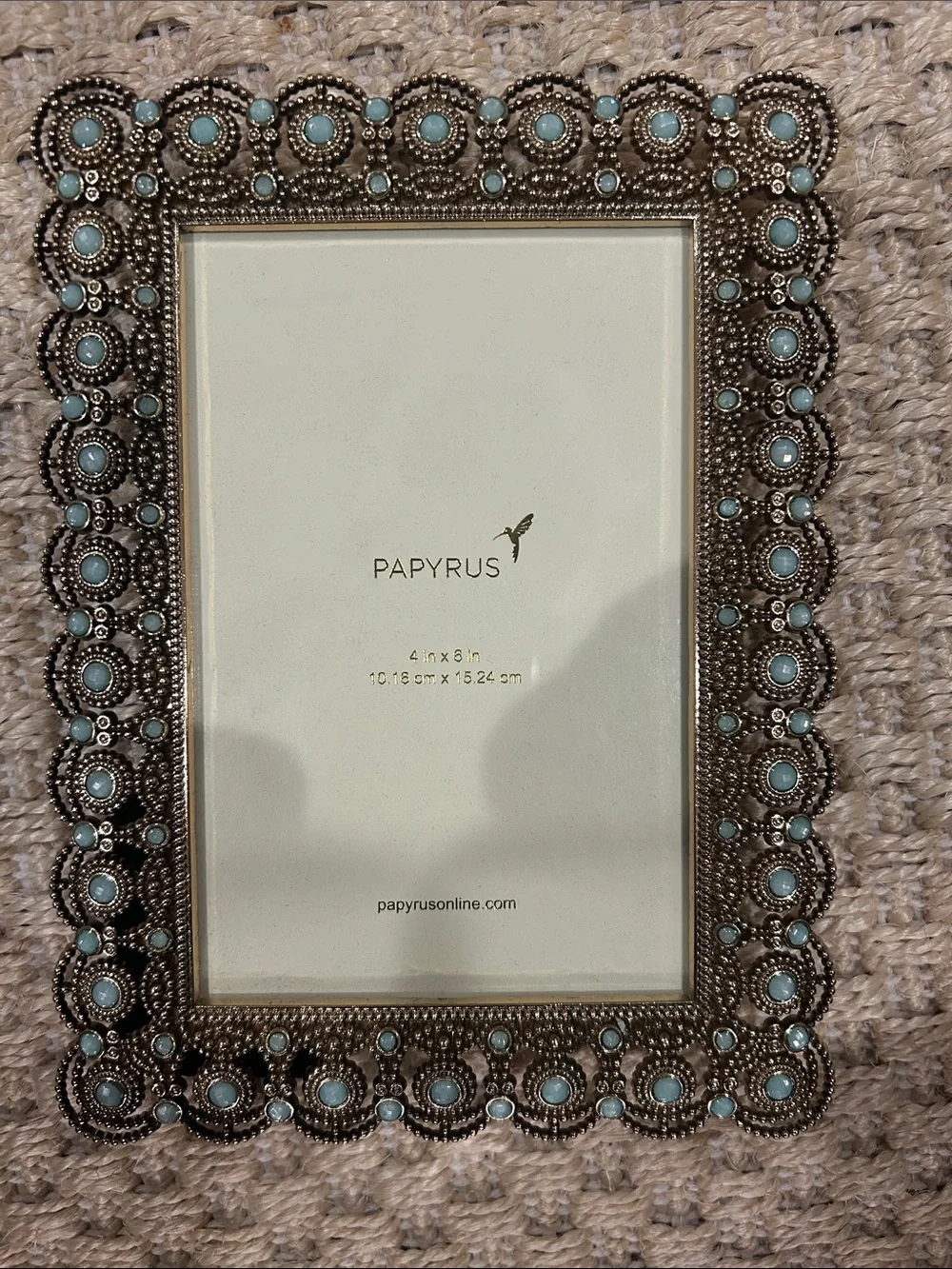 Papyrus Beaded Ornate Frame with Pale Blue Accents 4”x6”